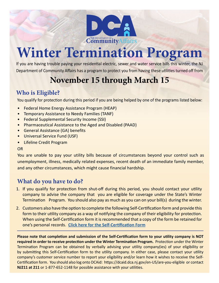 For more information about the Winter Termination Program, please click the image to go to the NJ state web page about the program.