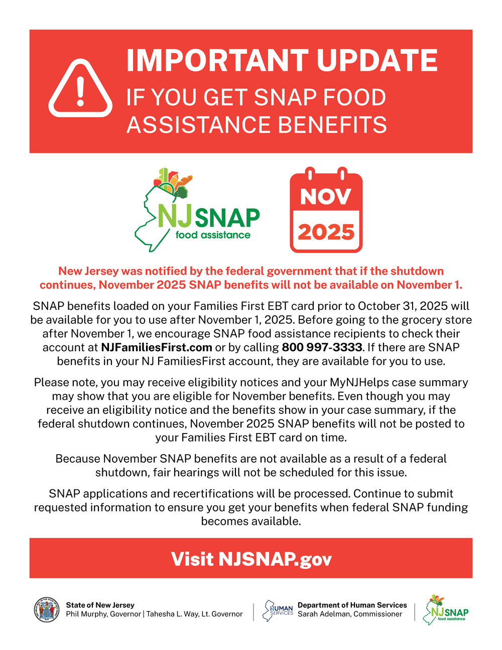 SNAP assistance update for November 2025. 