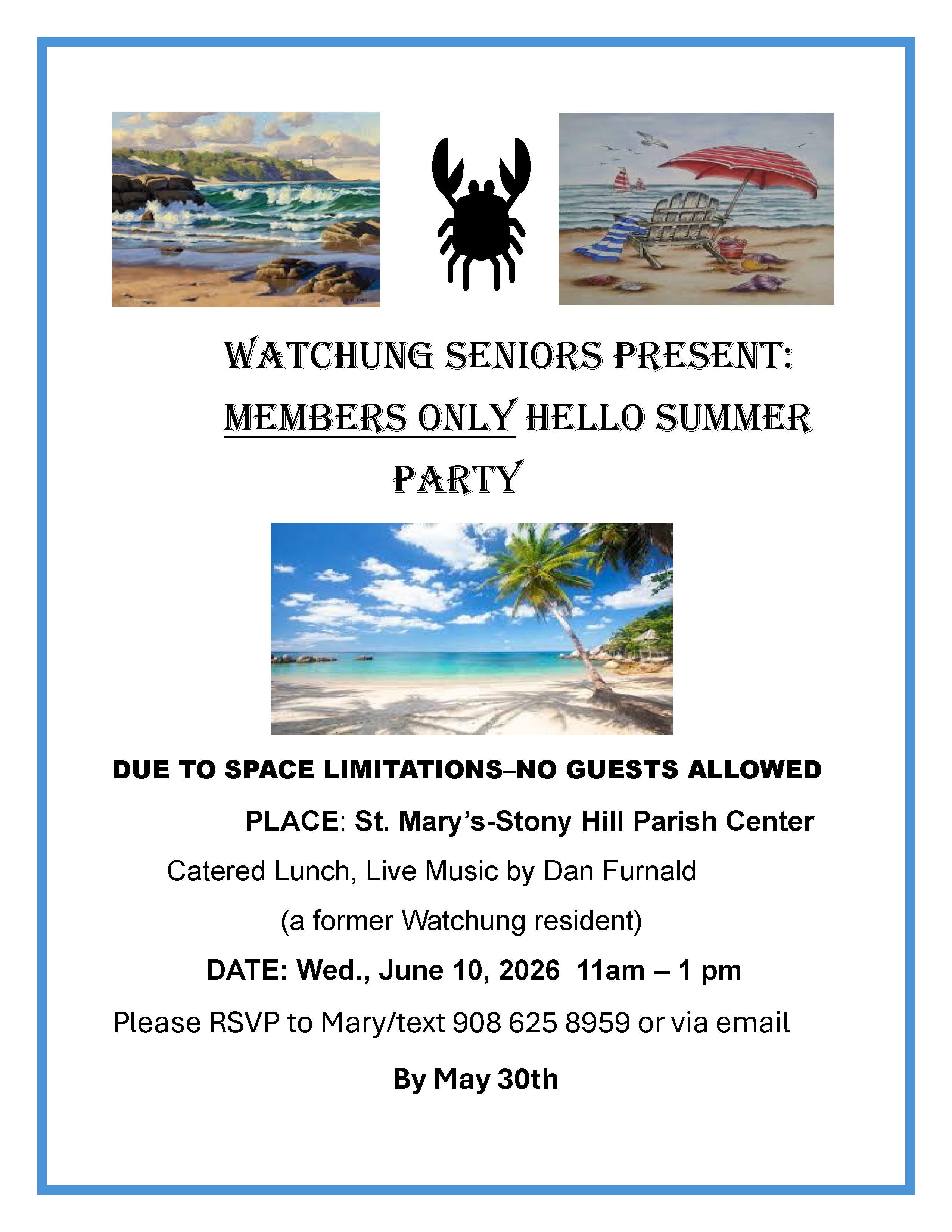Hello Summer Party flyer. Click to open an OCR scanned PDF version of it.