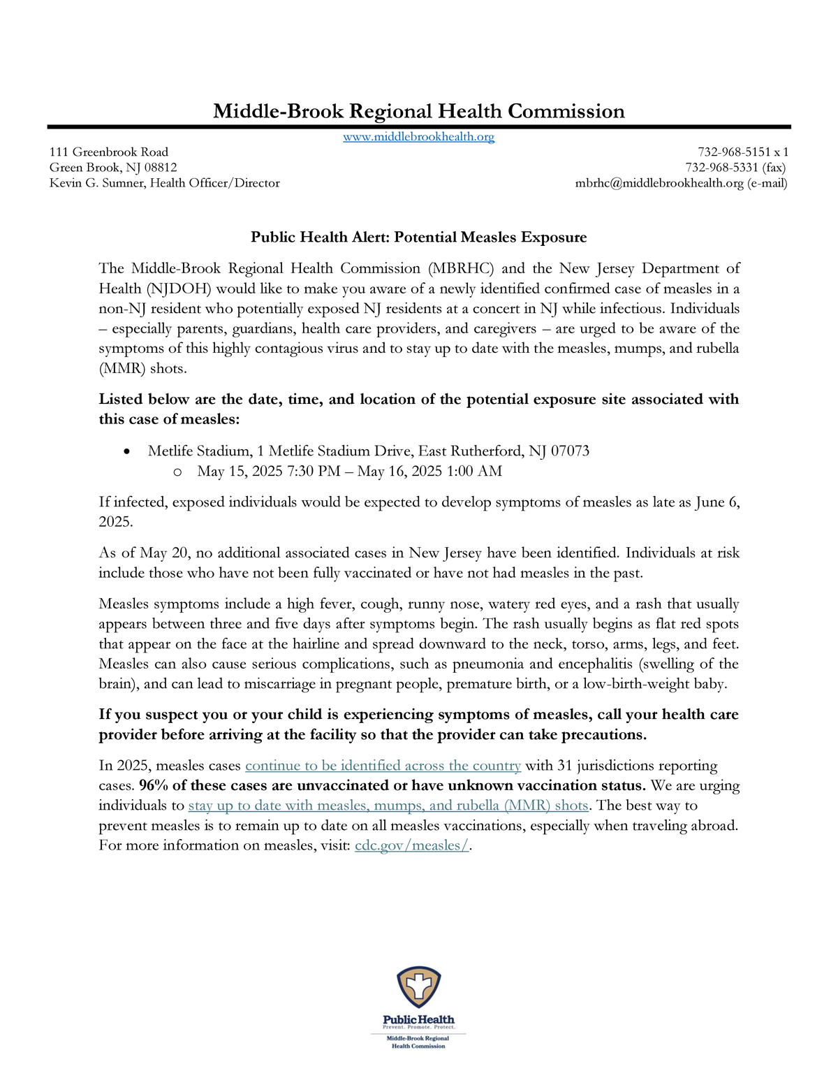 Public health alert regarding potential measles exposure in NJ. Click to open an OCR scanned PDF version of it
