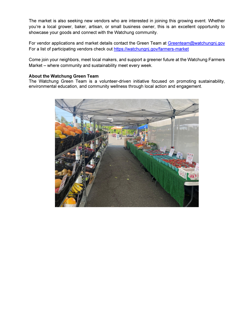 Press Release on Watchung Farmers Market Kickoff Page 2. CLick to open an OCR scanned PDF version of both pages