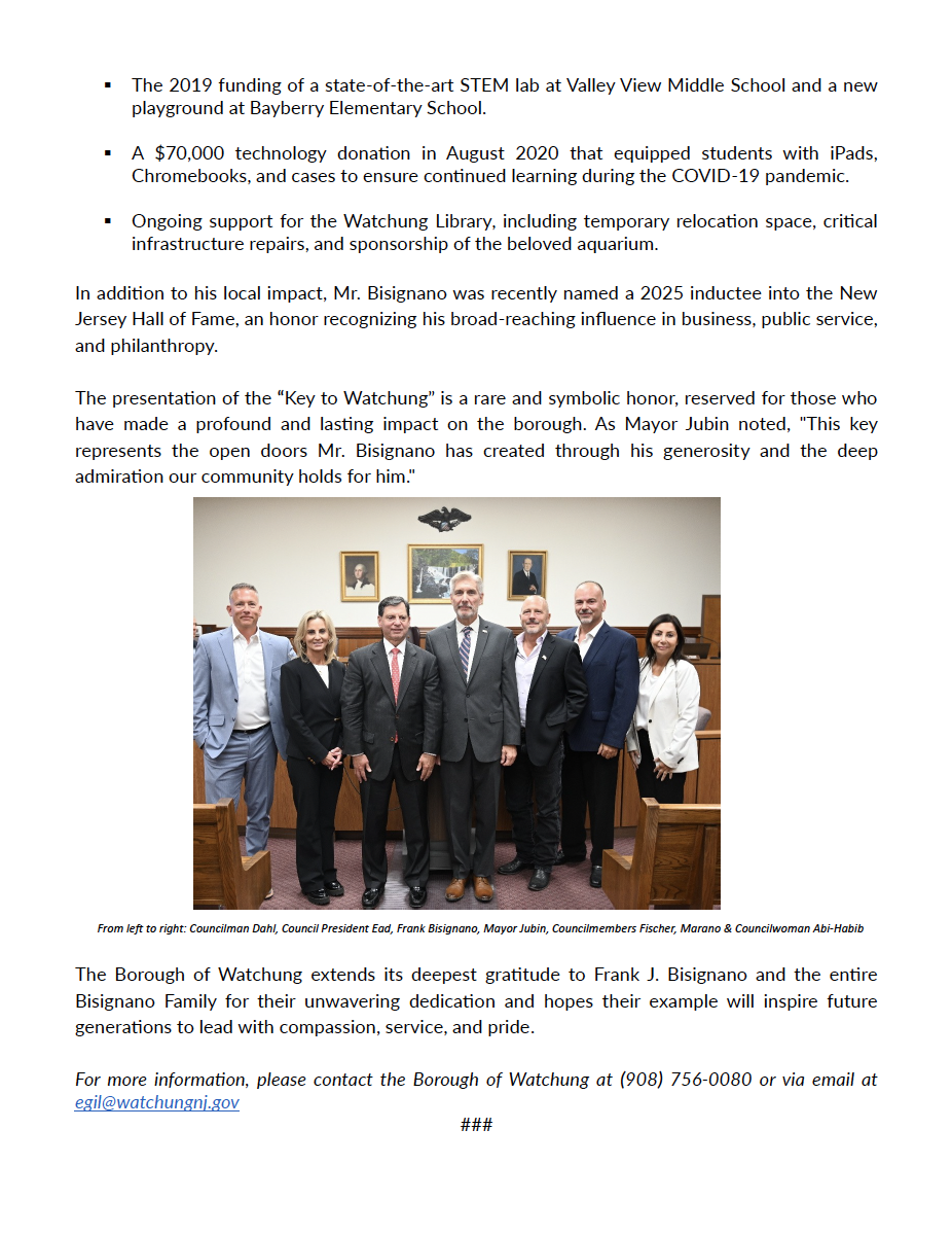 key to watchung press release
