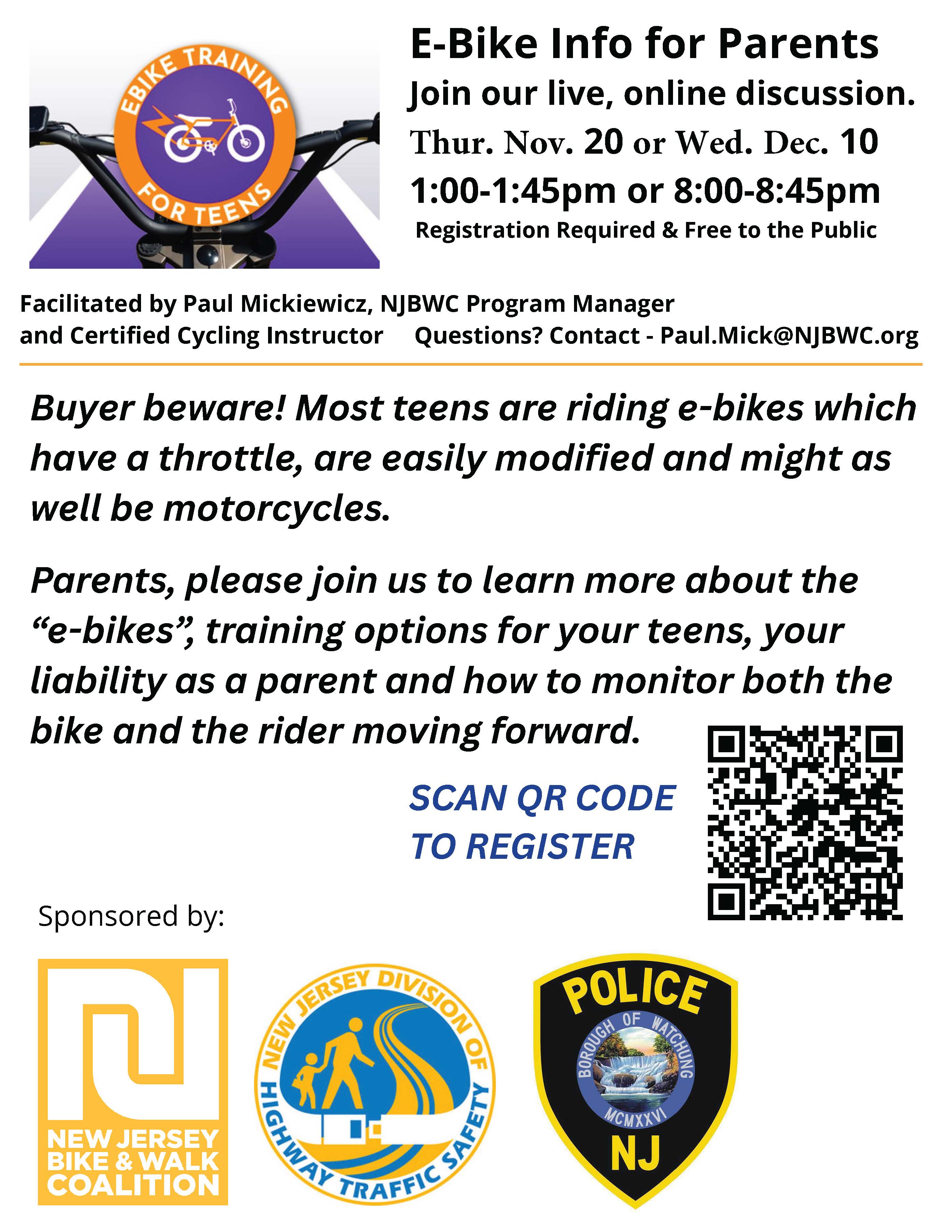 E-bike Education event flyer. Click to open an OCR scanned PDF version of it.