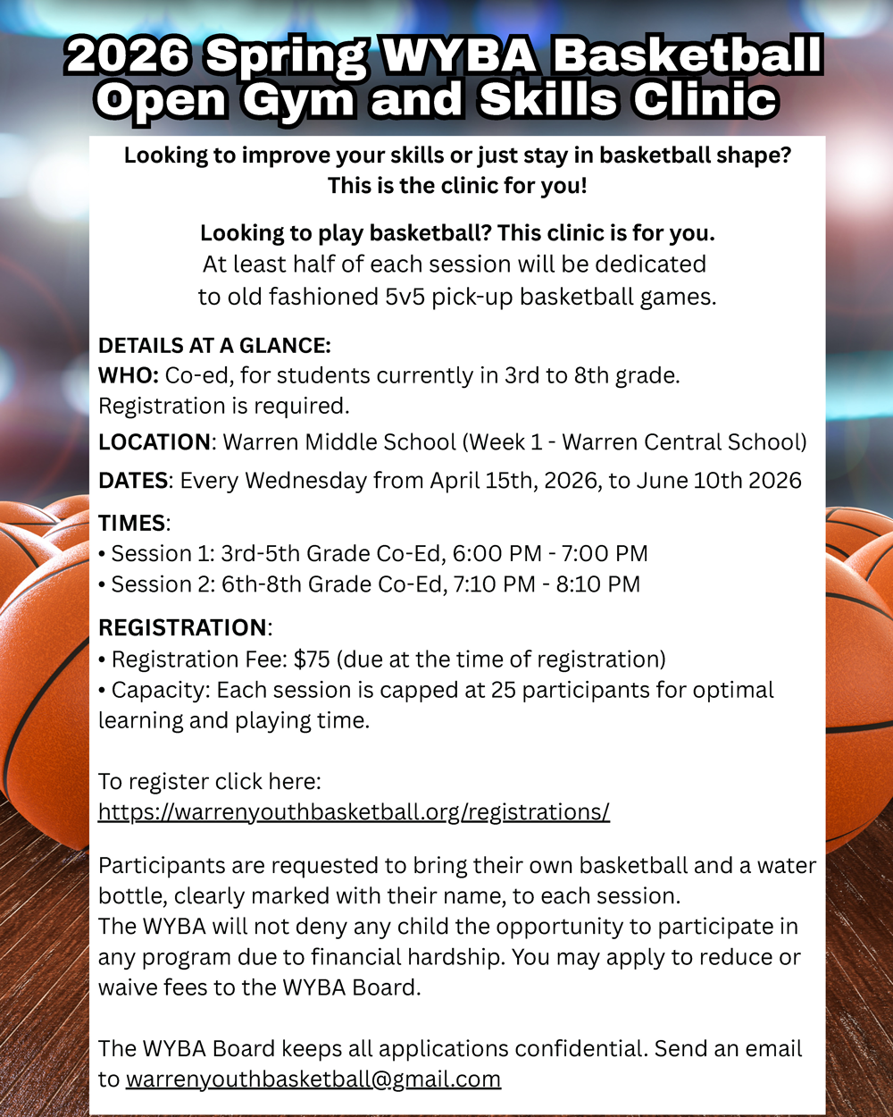 2026 Spring WYBA Basketball flyer.